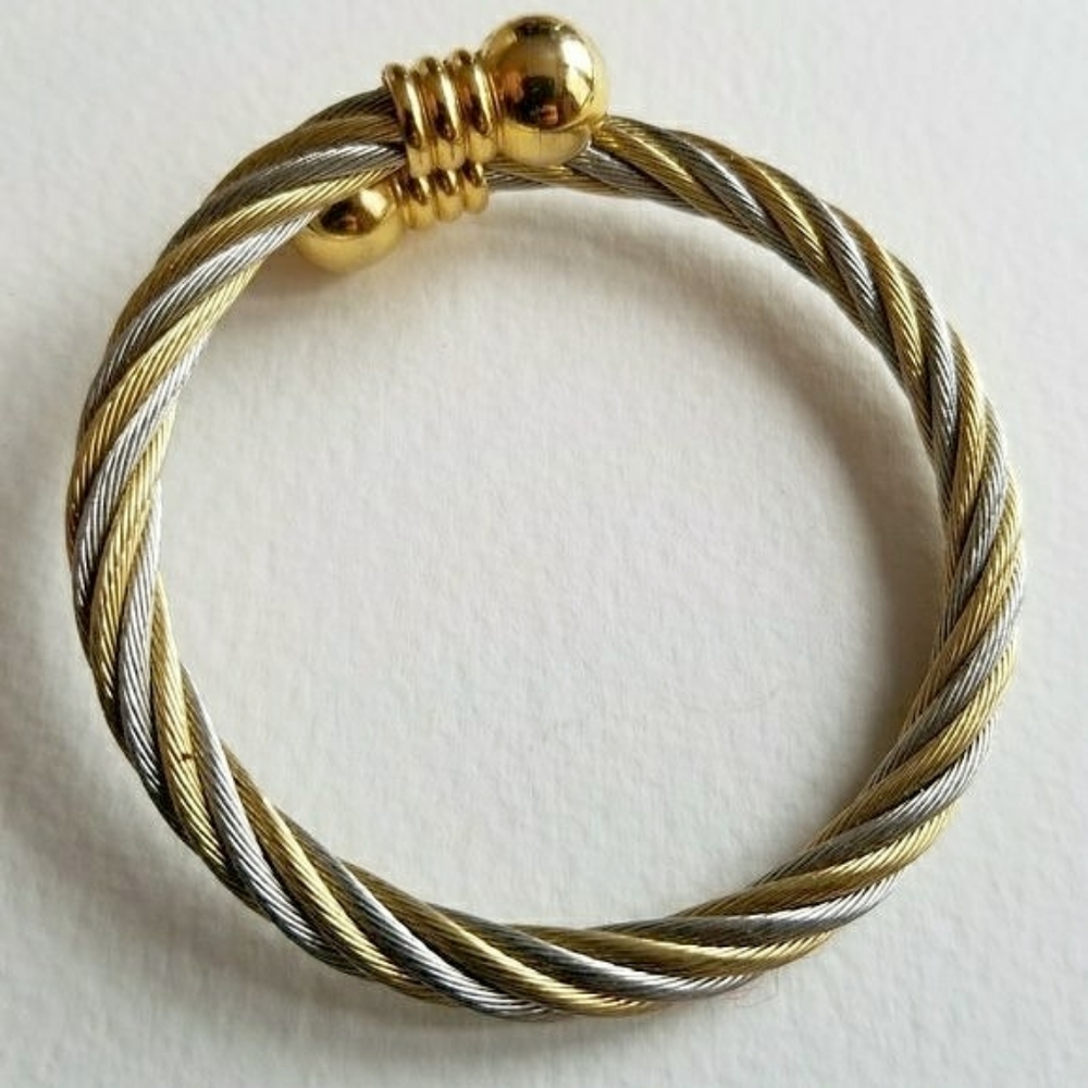 Relisted - Twist bracelet gold silver tone rope cuff - Picture 1 of 4